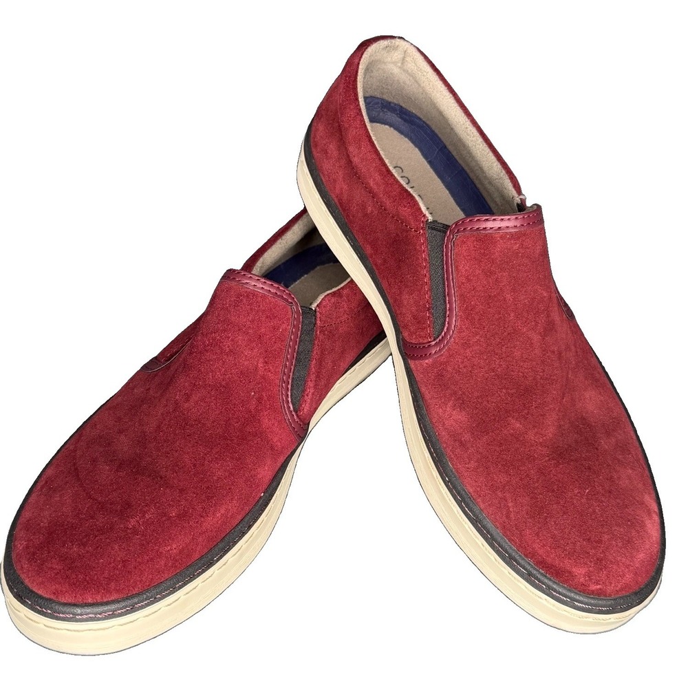 Cole Haan Women 8 Men 6.5 Burgundy Suede Slip On Sneakers Casual Loafers Shoes